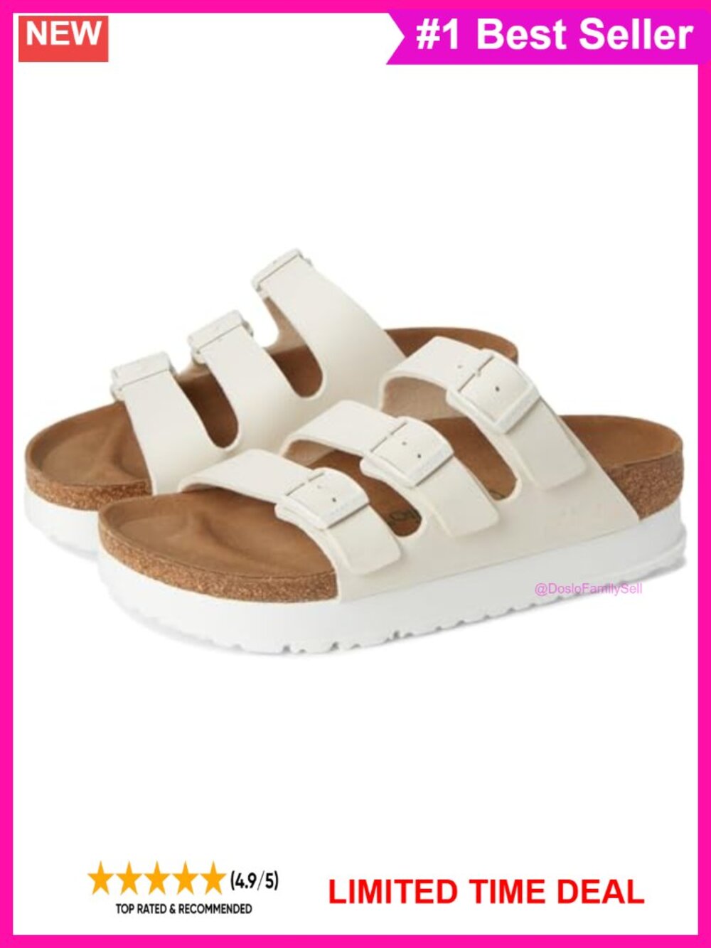 Platform Slide Sandals Vegan Faux Leather Buckle Comfort